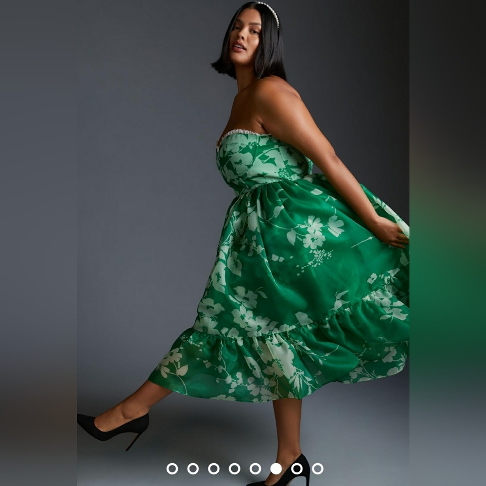 NWT SELKIE Corset Dress Green Floral Small